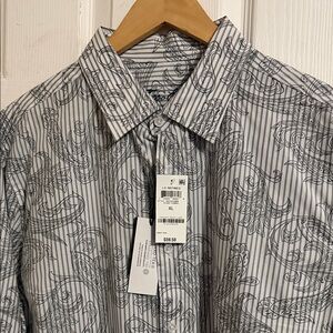 Tasso Elba White & Gray Paisley Stripe Dress Shirt